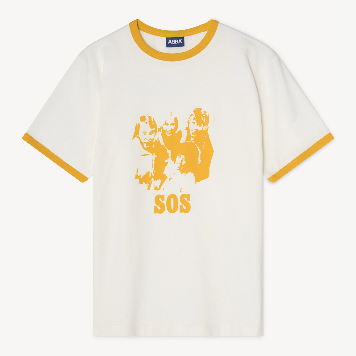 ABBA - ‘SOS’ Ringer T-shirt (Off-White/Yellow)