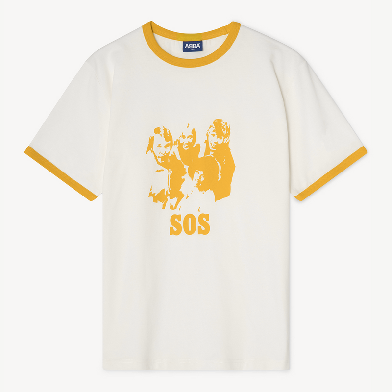 ABBA - ‘SOS’ Ringer T-shirt (Off-White/Yellow)