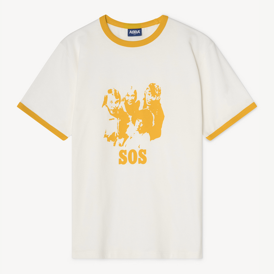 ABBA - ‘SOS’ Ringer T-shirt (Off-White/Yellow)