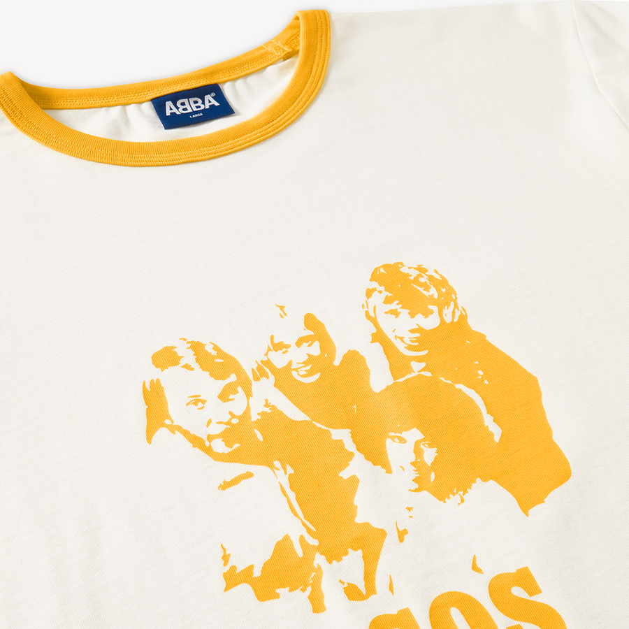 ABBA - ‘SOS’ Ringer T-shirt (Off-White/Yellow)